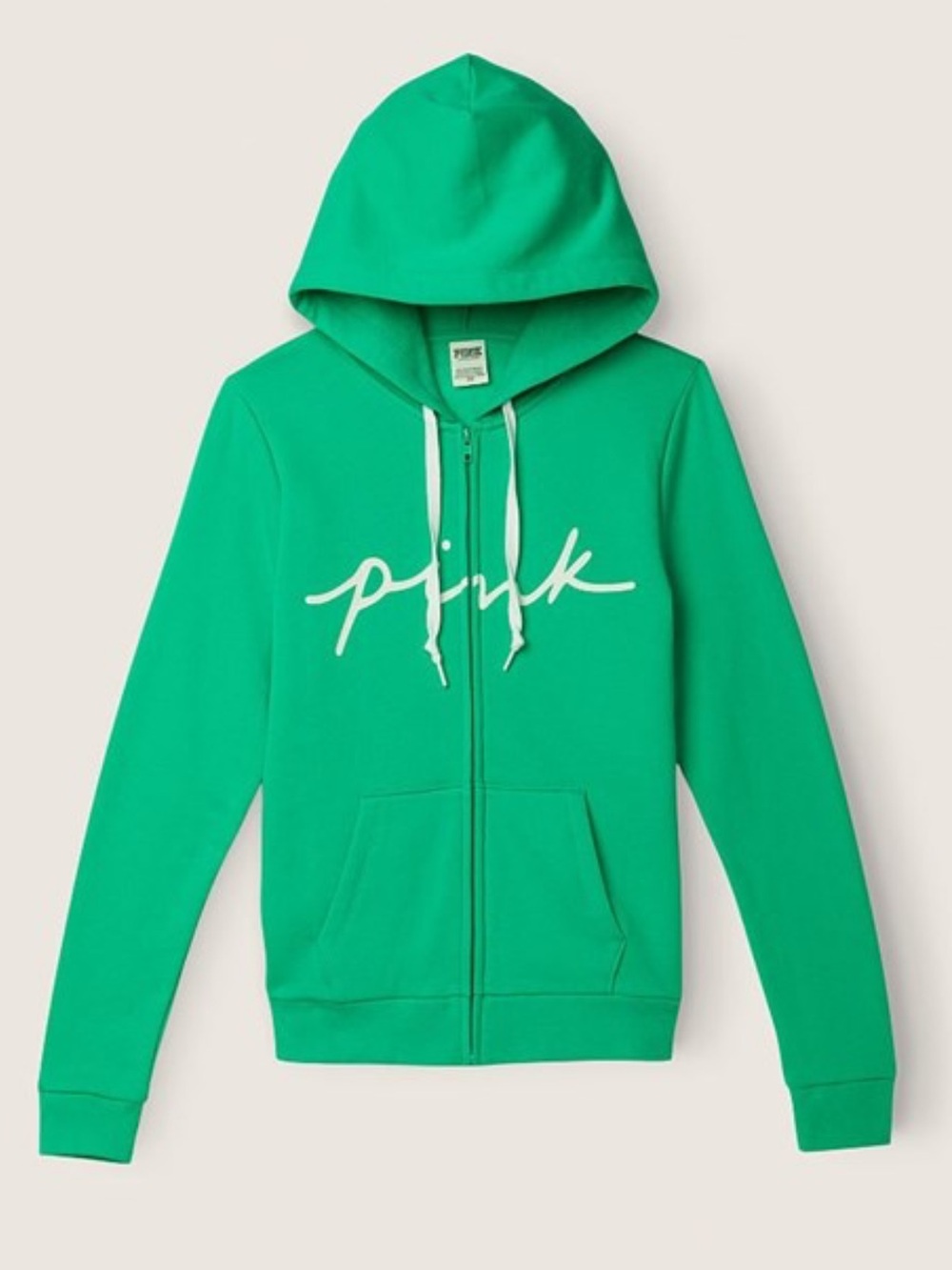 PINK Green Zip-Up Hoodie with Script Logo